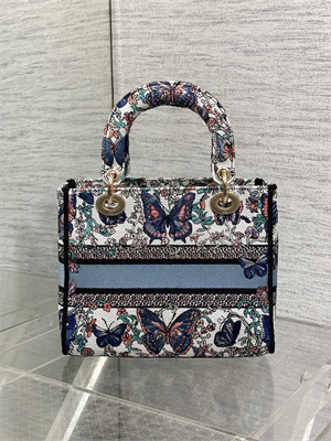 CD Medium Lady D-Lite Bag  Embroidery White Multicolors