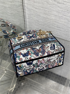 CD Medium Lady D-Lite Bag  Embroidery White Multicolors