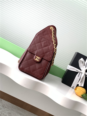 Chanel 25 Small Handbag Grained Calfskin Gold Tone Metal Burgundy AS5293