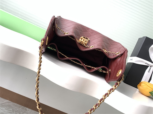 Chanel 25 Small Handbag Grained Calfskin Gold Tone Metal Burgundy AS5293