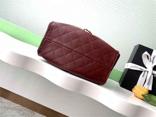 Chanel 25 Small Handbag Grained Calfskin Gold Tone Metal Burgundy AS5293