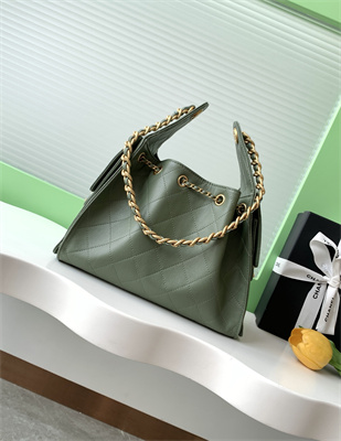 Chanel 25 Small Handbag Grained Calfskin Gold Tone Metal Green AS5293