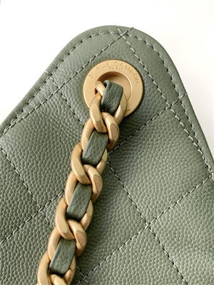 Chanel 25 Small Handbag Grained Calfskin Gold Tone Metal Green AS5293