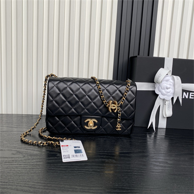 Chanel Small Flap Bag Lambskin Gold Tone Metal Black AS5756