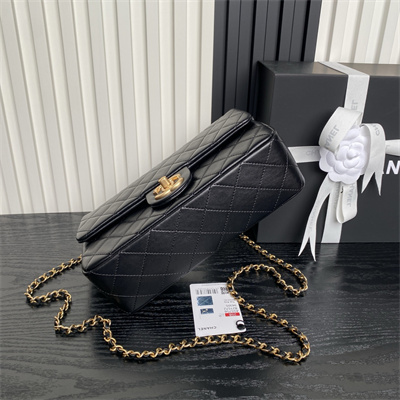 Chanel Small Flap Bag Lambskin Gold Tone Metal Black AS5756