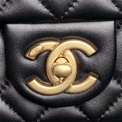 Chanel Small Flap Bag Lambskin Gold Tone Metal Black AS5756