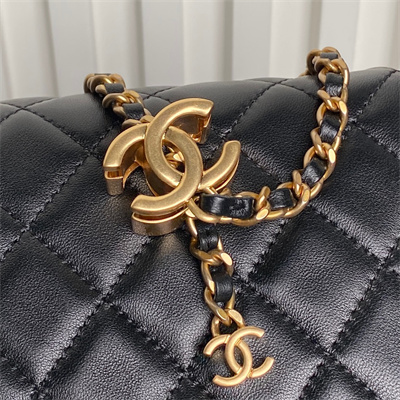 Chanel Small Flap Bag Lambskin Gold Tone Metal Black AS5756