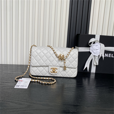 Chanel Small Flap Bag Lambskin Gold Tone Metal White AS5756