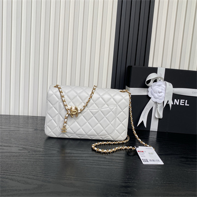 Chanel Small Flap Bag Lambskin Gold Tone Metal White AS5756
