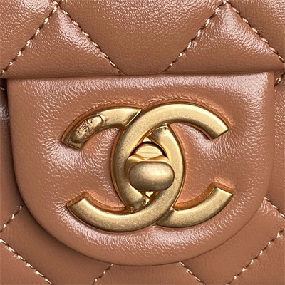 Chanel Small Flap Bag Lambskin Gold Tone Metal Brown AS5756