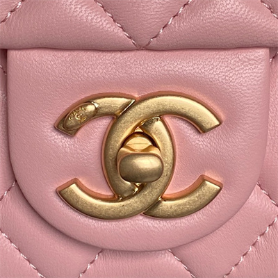 Chanel Small Flap Bag Lambskin Gold Tone Metal Pink AS5756