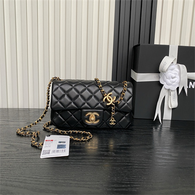Chanel Mini Flap Bag Lambskin Gold Tone Metal Black AS5759