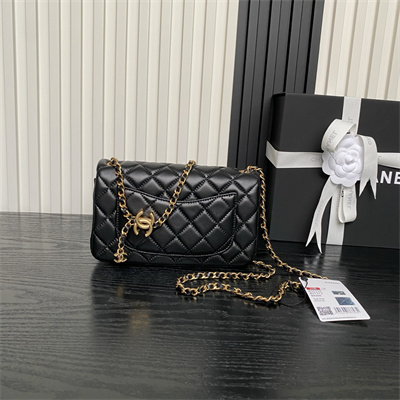 Chanel Mini Flap Bag Lambskin Gold Tone Metal Black AS5759