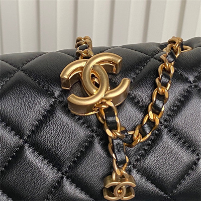 Chanel Mini Flap Bag Lambskin Gold Tone Metal Black AS5759