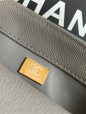 Cha.nel Mini Coco Handle Bag Grained Calfskin Aged Gold Metal Grey AS2215