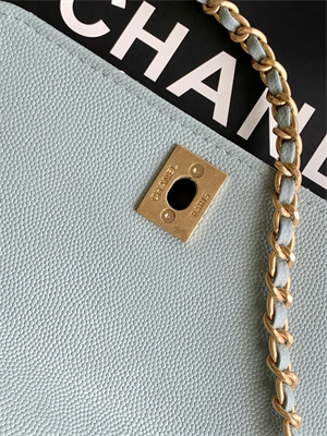 Cha.nel Mini Coco Handle Bag Grained Calfskin Aged Gold Metal Blue AS2215