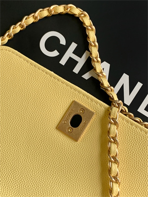Cha.nel Mini Coco Handle Bag Grained Calfskin Aged Gold Metal Yellow AS2215