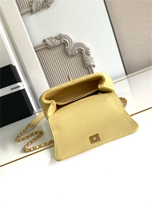 Cha.nel Mini Coco Handle Bag Grained Calfskin Aged Gold Metal Yellow AS2215