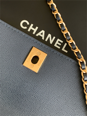 Cha.nel Small Coco Handle Bag Grained Calfskin Aged Gold Metal Navy A92990