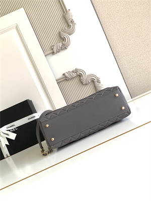 Cha.nel Large Coco Handle Bag Grained Calfskin Aged Gold Metal Grey A92991