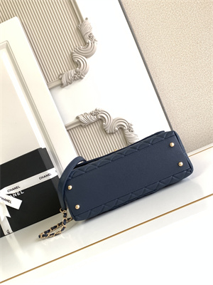 Cha.nel Large Coco Handle Bag Grained Calfskin Aged Gold Metal Navy A92991