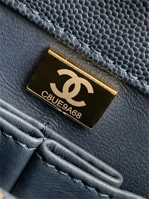 Cha.nel Large Coco Handle Bag Grained Calfskin Aged Gold Metal Navy A92991