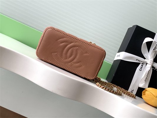 Chanel Vanity with chain Grained Calfskin& Gold-Tone Metal Brown AP4799