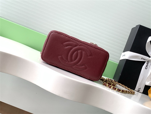 Chanel Vanity with chain Grained Calfskin& Gold-Tone Metal Burgundy AP4799