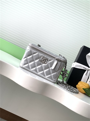 Chanel Vanity Case Grained Calfskin& Silver-Tone Metal Silver AP3940