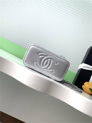 Chanel Vanity Case Grained Calfskin& Silver-Tone Metal Silver AP3940