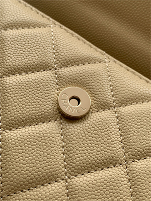 Cha.nel Clutch With Chain Top Handle Grained Calfskin Gold Tone Metal Beige AP3238