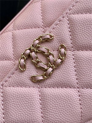 Cha.nel Clutch With Chain Top Handle Grained Calfskin Gold Tone Metal Pink AP3238