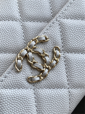 Cha.nel Clutch With Chain Top Handle Grained Calfskin Gold Tone Metal Grey AP3238