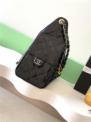 Chanel 25 Small Handbag Shinny Smooth Calfskin Gold/Silver Tone Metal Black AS5293