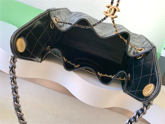 Chanel 25 Small Handbag Shinny Smooth Calfskin Gold/Silver Tone Metal Black AS5293