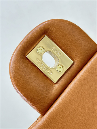 Chanel Mini Classic Flap Bag Lambskin Gold Tone Metal Caramel Color 01116 TOP