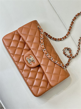 Chanel Small Classic Flap Bag Lambskin Gold Tone Metal Caramel Color 01117 TOP