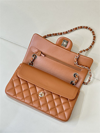 Chanel Small Classic Flap Bag Lambskin Gold Tone Metal Caramel Color 01117 TOP