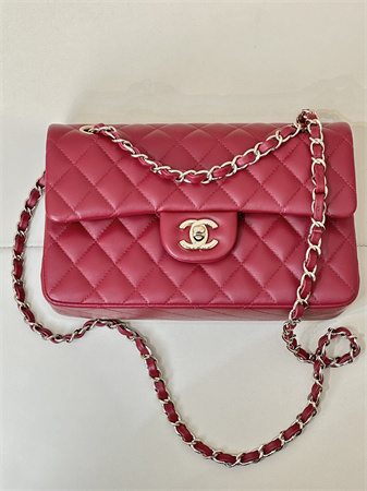 Chanel Small Classic Flap Bag Lambskin Gold Tone Metal Red Color 01117 TOP