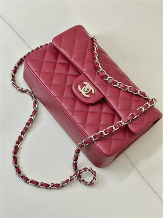 Chanel Small Classic Flap Bag Lambskin Gold Tone Metal Red Color 01117 TOP