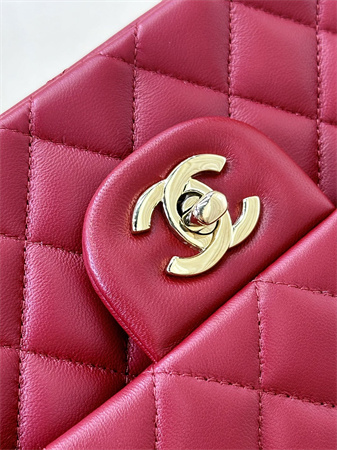Chanel Small Classic Flap Bag Lambskin Gold Tone Metal Red Color 01117 TOP