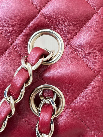 Chanel Small Classic Flap Bag Lambskin Gold Tone Metal Red Color 01117 TOP