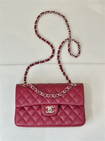 Chanel Small Classic Flap Bag Lambskin Gold Tone Metal Red Color 01117 TOP