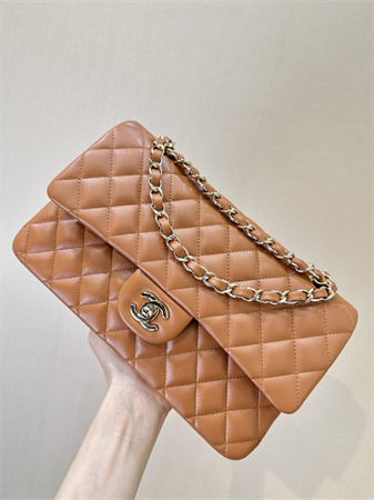 Chanel Medium Classic Flap Bag Lambskin Gold Tone Metal Caramel Color 01112 TOP