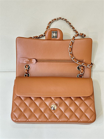 Chanel Medium Classic Flap Bag Lambskin Gold Tone Metal Caramel Color 01112 TOP