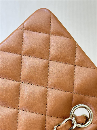 Chanel Medium Classic Flap Bag Lambskin Gold Tone Metal Caramel Color 01112 TOP