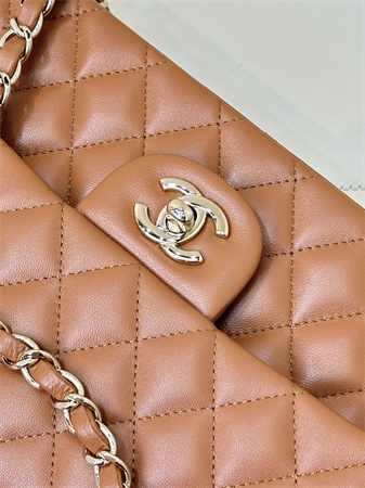 Chanel Medium Classic Flap Bag Lambskin Gold Tone Metal Caramel Color 01112 TOP