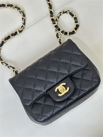 Chanel Super Mini Classic Flap Bag Grained Calfskin Gold Tone Metal Black 01115 TOP