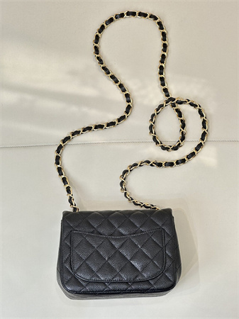 Chanel Super Mini Classic Flap Bag Grained Calfskin Gold Tone Metal Black 01115 TOP