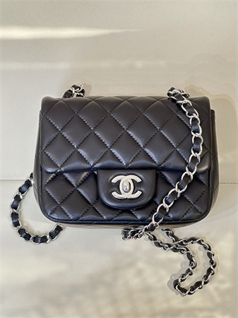 Chanel Super Mini Classic Flap Bag Lambskin Silver Tone Metal Black 01115 TOP